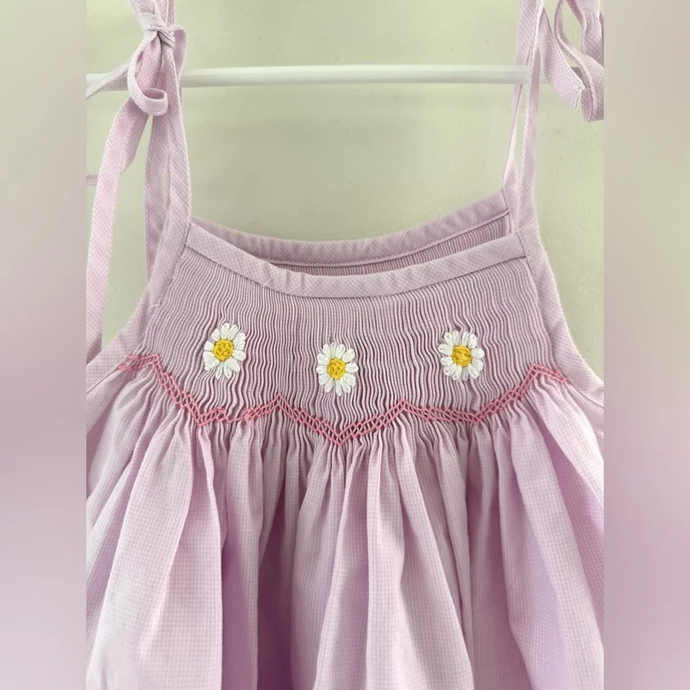 Stitchy Fish Smocked Micro Gingham Tunic 3T Daisy Embroidered Preppy Spring NWOT - Picture 2 of 6